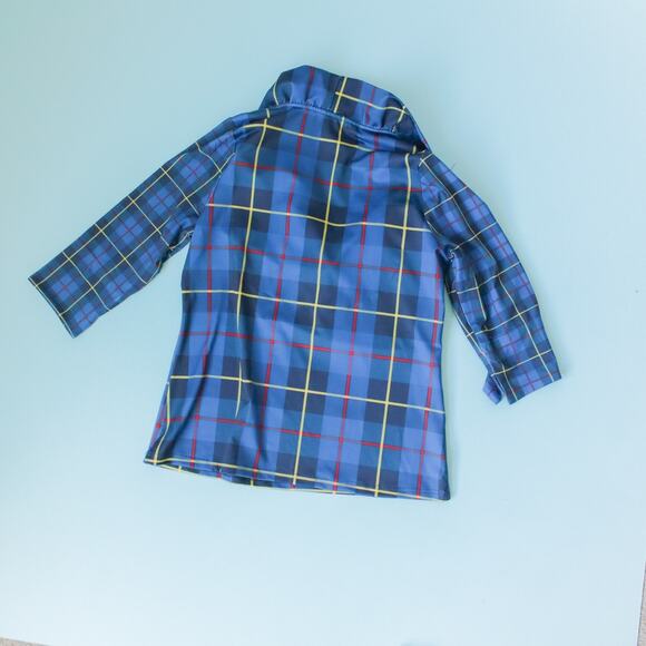 Gretchen Scott Ruff Neck Collar Plaidly Cooper Blue Blouse Size Medium - Picture 7 of 7